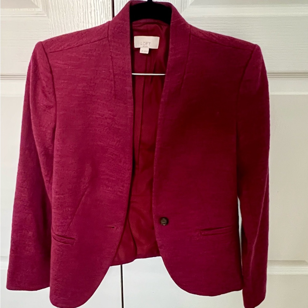 LOFT Maroon Petite Fully lined Textured Blazer